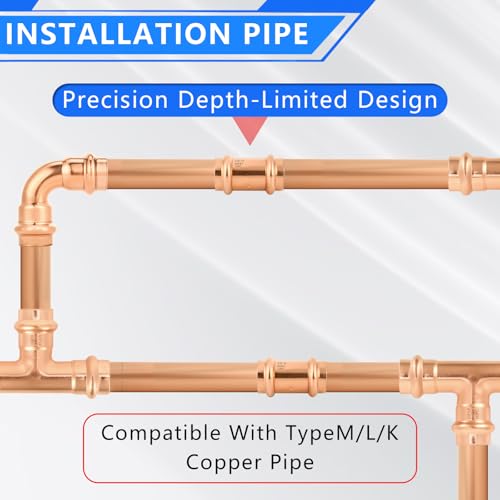 1/2" Copper Press Fittings Assortment Kit – 2 Tees, 3 Elbows, 5 Couplings |, Quick Press Copper Pipe Fittings for Plumbing Projects,10-Pack