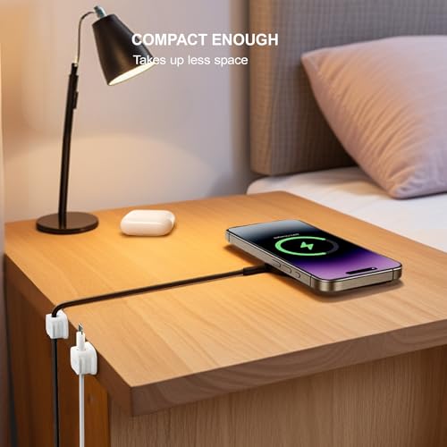 24 Pack Magnetic Cable Clip Organizer Cord Holder, Picozon Adhesive Cable Management, Wire Phone USB Charger Cable Holder, Keeper Organizer for Office Home Desktop Table - White - size: Pack of 24
