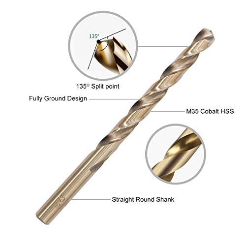GMTOOLS 21Pcs Cobalt Drill Bits Set, M35 HSS, 135 Degree Tip, Twist Jobber Length Drill Bit for Hardened Metal, Cast Iron, Stainless Steel, Plastic and Wood with Metal Indexed Storage Case 1/16"-3/8" - style: 21 pcs Cobalt
