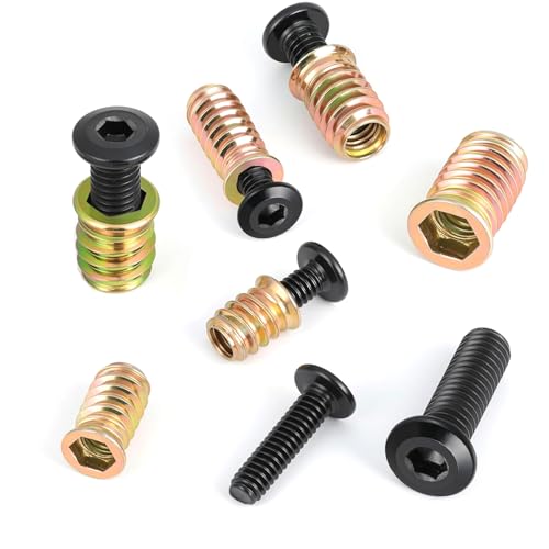 Threaded Wood Inserts for Furniture, 1/4-20 x 25/32" Inserts and Bolts - Hex Socket Drive - 1/4-20 x 19/32" Screw-in Nuts，Set of 28 Screw-in Nuts, Furniture Fasteners (kit)