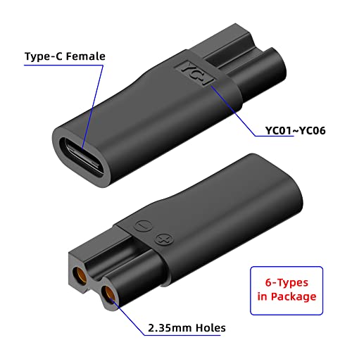 6pcs/Set USB-C Female to 2Pin DC 5V Power Charge Adater for Electric Hair Clipper Beard Trimmers Shavers Beauty Instruments - style: 1.8mm+2.35mm