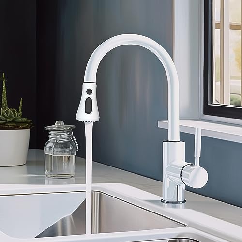 Hibbent Pull Down Spray Head for Kitchen Faucet, 3-Function Spray Nozzle - color: White, style: 1.8 Gallon Per Minute