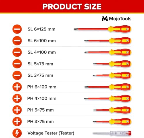 10-Piece 1000V Insulated Screwdriver Set, Magnetic Tip Electrician Screwdriver Set - style: Red yellow With Bag