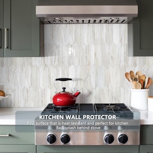 Vamos Tile Glossy Wood Marble Grain Backsplash Tile Peel and Stick, 12.8 x 12.8 Inch 10 Sheets Long Hexagon PVC Self Adhesive Mosaic Wall Tiles Stick on Backsplash for Kitchen and Bathroom - color: Glossy Wood Marble Pinkish Grain