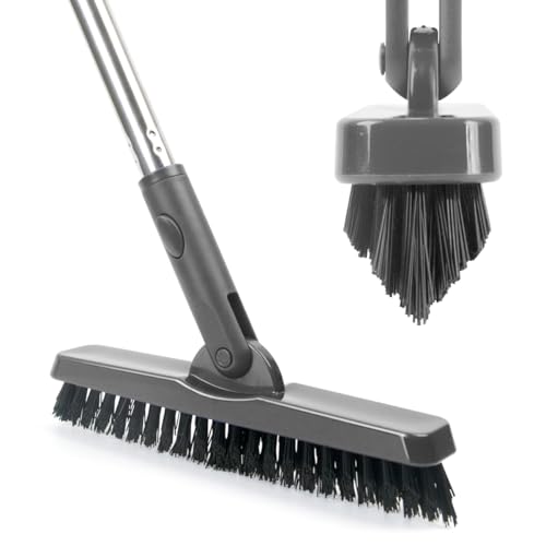 CELOX Heavy Duty Long Handle Scrub Brush, Tile Scrub Brush with Long Handle Stiff Bristles for Cleaning (Gray) - color: Bright-gray