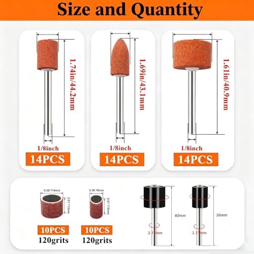 Sanding Bits for Dremel Rotary Tools, 64Pcs, 1/8 Inch Shank - size: 64PCS