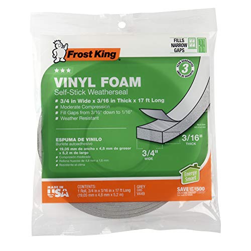 Frost King Vinyl Foam Tape - Closed Cell - Moderate Compression, 3/4" W, 3/16" Thick, 17' L, Charcoal - size: Pack of 1, style: 3/4"W,3/16"T,17'L,Charcoal