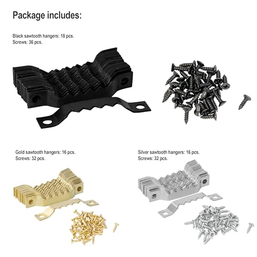 Small Sawtooth Picture Hangers with Screws - 50 Pack, Picture Hanging Hooks Perfect for Hanging Photo Frames, Canvas, Artwork, Paintings and More - size: Small