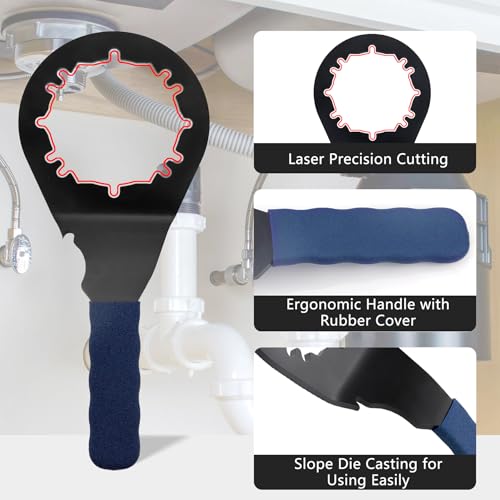 Sink Drain Wrench Universal Under Sink Wrench Faucet Tool Fit for Hex Nuts and All 4, 6 and 8 Tab Locking Nuts on strainer drains Loosen and Tighten the Filter Lock Nut