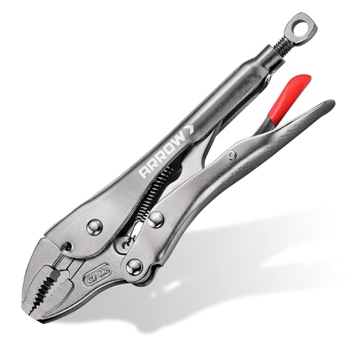 ARROW 7" Curved Jaw Locking Pliers with Screw Extractor | CR-MO Steel Pliers, Adjustable Screw, One-Hand Release, Anti-Slip Handle - size: 7 inch