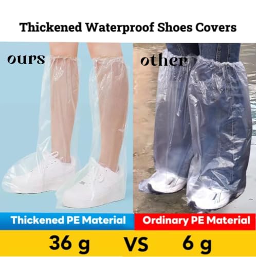 16 PCS Shoe Covers Disposable Non Slip,Thickened Waterproof Shoes Covers,19 inch Tall,Long Plastic Waterproof Shoes and Boots for Rain Covers Thicken Shoe Protector for Men and Women (8 Pairs,Clear) - color: Clear