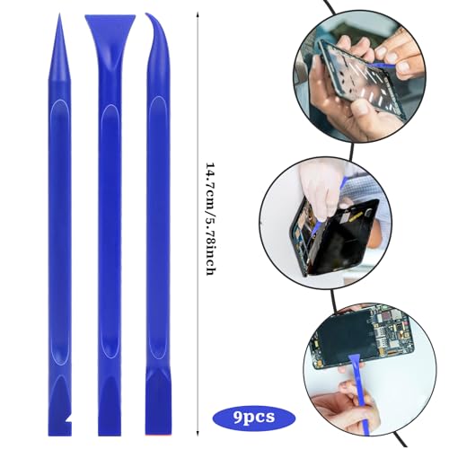 Car Crevice Cleaning Tool, 9 Pieces No-Scratch Plastic Scraper Tool for Tight Spaces, Multi-Use Small Paint Scraper Tool Sticker Remover for Kitchen, Crevices, Food, Paint, Labels, Oil Stains, Dirt - color: Blue