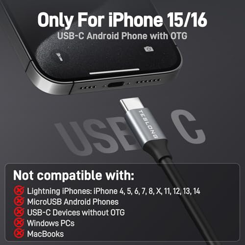 Teslong 50FT USB C Borescope Camera with Light for iPhone 15/16/17 Android
