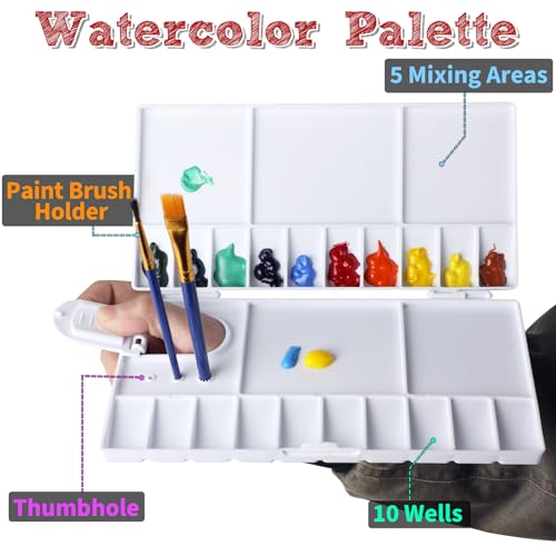 5 Pack Watercolor Palette, Halobios Paint Palette with 20-Well and 5 Mixing Areas, Folding Paint Tray with Lid, Plastic Painting Palette for Children Beginners Artists - size: 5 PACK
