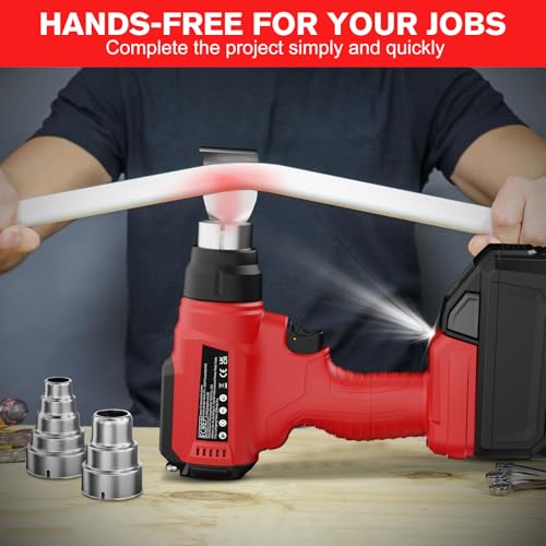 Cordless Heat Gun for Milwaukee 18V Battery, 350W 1022°F (550°C) Soldering Heat, Variable Temperature Control Hot Air Gun Kit with 4 Nozzles and Scraper, for Shrink Tubing, PVC Wrap(NO Battery)