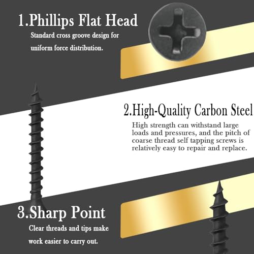 Drywall Screws, #6 x 1 in., Fine Thread Phillips Bugle Head Screw for Drywall/Wood, Black Phosphate Coated Finish, Sharp Point, High Hardness Quick Self Tapping Screws, Black (130 Pack) - size: #6 x 1-Inch