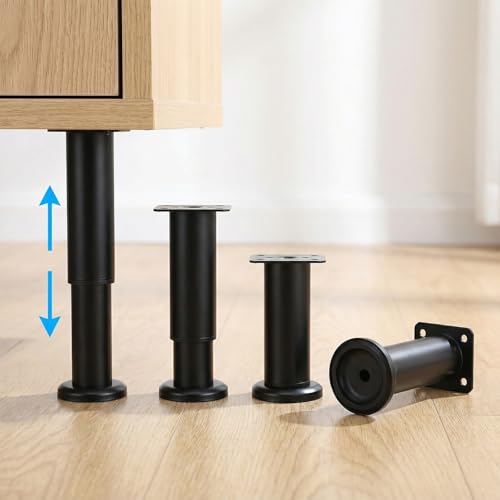 4PCS Metal Adjustable Furniture Legs, 4.7-7.4 Inch Cabinet Legs Extension, Heavy Duty Black Support Replacement Leg for Bed Couch Dresser Chair Coffee Cabinet Table, Thicked Furniture Feet Set