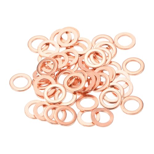 MECCANIXITY 52 Pcs Flat Copper Washers, 6x10x1mm Copper Upgraded Flat Metric Sealing Crush Ring Washers for Hydraulic Fittings Screw Bolt Nut Electronic Repair - size: 6x10x1mm