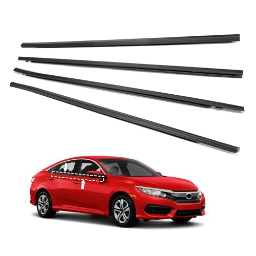 Window Molding Trim for 2016-2021 Honda Civic 4-Door Sedan | 4PCS Black Rubber Weatherstrip Seals, Replaces #72450-TEA-T01, Built-in Metal Layer, No Modifications Needed - size: 2016-2021 Honda Civic