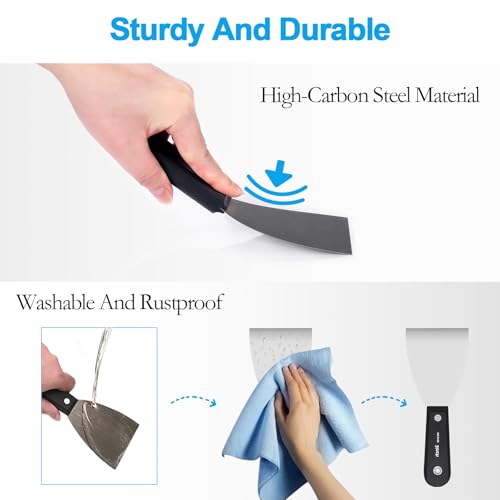 weiwei Carbon Stainless Steel Putty Knife Set, 7 PCS Spackle Knife with Storage Bag Sturdy Putty Scraper Knives Drywall Tools for Craftsman Wall Paint Repair Smoothing (1", 1.5", 2", 2.5", 3", 4", 5")