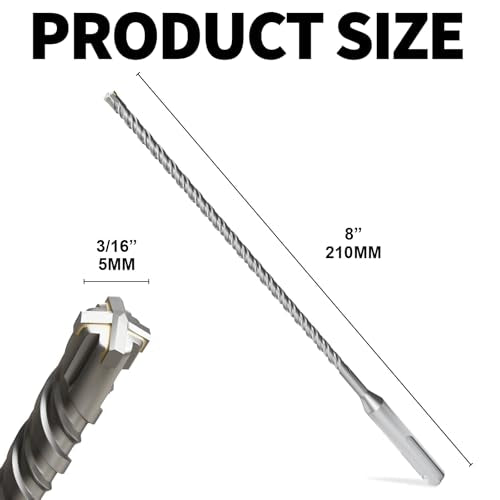 SDS Plus Rotary Hammer Drill Bits, (3/16"*8"-5mm*210mm) - 4 Carbide Cutting Edges, Ideal for Masonry| Heavy-Duty Masonry |Hammer Drill Bits for Precision Drilling - size: (5mm*210mm)