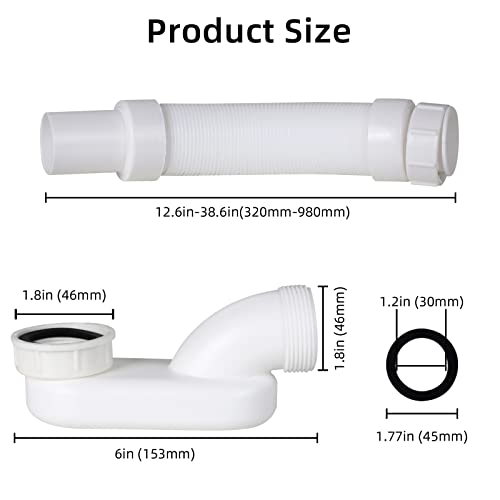 Flexible Freestanding Tub Drain Kit - Low Profile Flat P Trap for Bathtub Shower Drain Pipe - 1 1/2 inch Diameter - style: One end thread