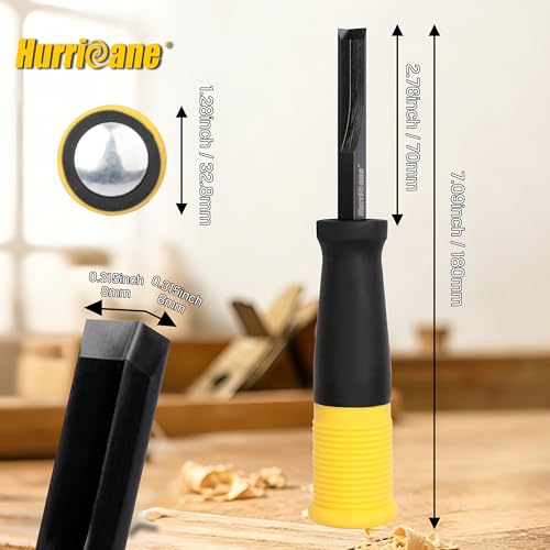 HURRICANE 8mm Corner Chisel, 90° Square Mortise Chisel for Door Hinges, Strike Plates & Cabinetry, Right Angle Wood Chisel with Metal Strike Cap & Ergonomic Grip - size: 8mm
