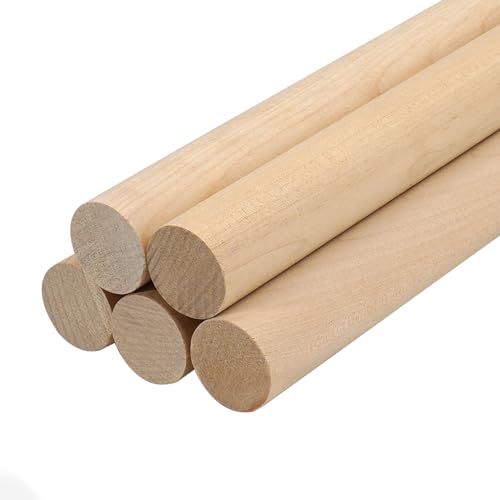 Wooden Dowel Rods Wood Dowels for Crafting 3/4 x 12 Inch, 5 PCS Round Thick Macrame Rods Wooden Sticks for Crafts, Unfinished Birch Hardwood Sticks for Wands, Curtain Rods, Rhythm Sticks - size: 3/4"×12"-5 PCS