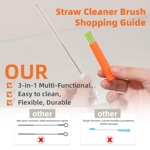 2 Pcs Multi Straw Cleaner Brush, Detachable Cleaning Brushes, Orange & Gray | Fits Plastic/Metal/Glass/ Silicone Straws and Tumbler Lids Gap/Nipple, Food-Grade Nylon, Non-Slip Handle, Easy Storage