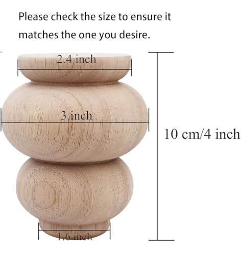Wood Furniture Legs 4 Inch Sofa Couch Chair Ottoman Loveseat Cabinet Legs Replacement Feet Unfinished Bun Foot Pack of 4