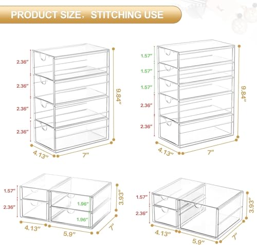 caktraie 4-Pack Acrylic 16-Drawer Storage & Makeup Organizer for Desk - size: 16 Drawers