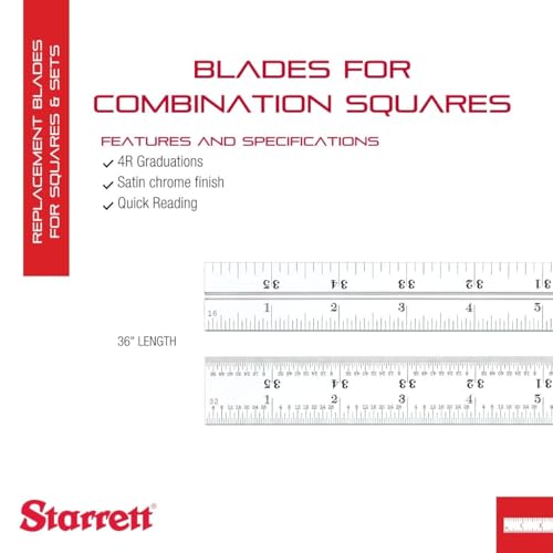 Starrett Blade Only for Combination Squares, Sets & Bevel Protractors, 36"L - size: 36", style: 4R Graduation