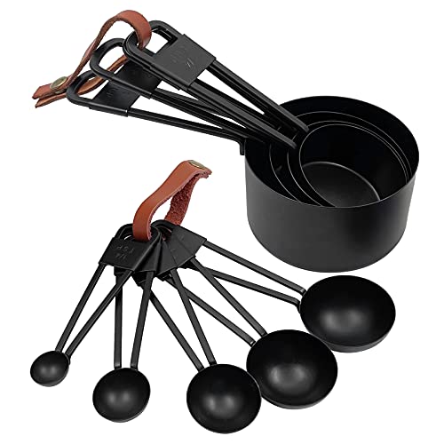 Black Stainless Steel Measuring Cups and Spoons Set, 9PCS - color: Black-9pcs