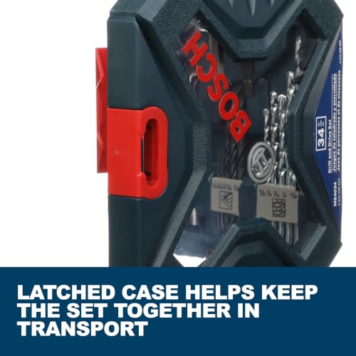 BOSCH MS4034 34-Pc Wood, Metal, Masonry Mixed Drill Bit Set with Case - size: Various in, style: 34pc