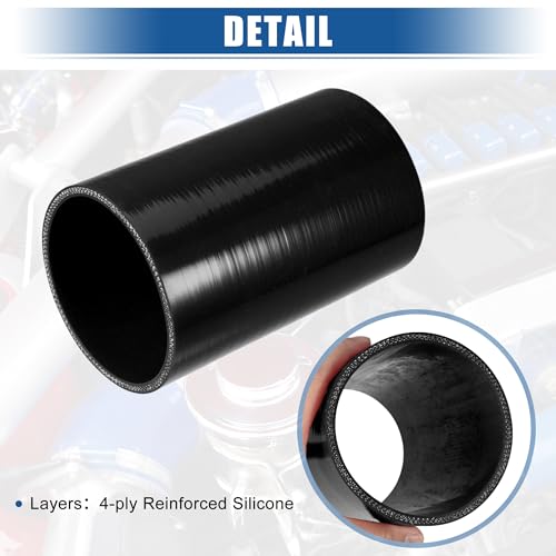 uxcell 3.5" ID 6" Length 4-Ply Reinforced High Temp Straight Coupler Silicone Reducer Hose Black for Car Intercooler Intake Piping - size: 3.5" ID