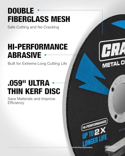 CRALY 6 Inch Cut-Off Wheels for Cutting Metal & Stainless Steel, Professional Grade Ultra Thin Metal Cutting Disc for Angle Grinder & Die Grinder, 7/8 in Arbor, 25-Pack(30115001-25) - style: 6 Inch,25pcs