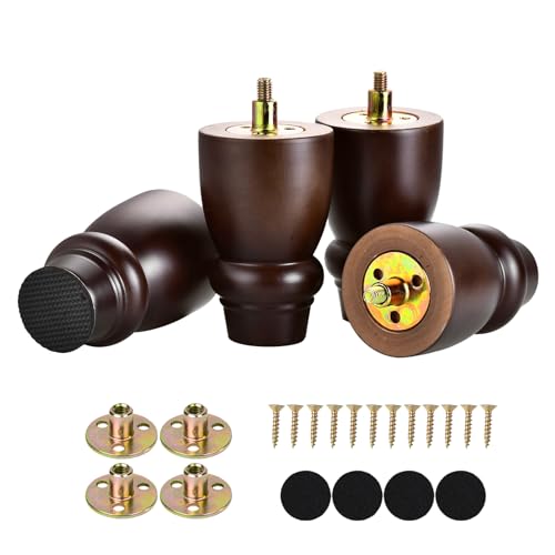 Maricome 4 Inch Wooden Bun Feet Furniture Legs Set of 4 Mid Century Turned - color: 4 Inch Espresso