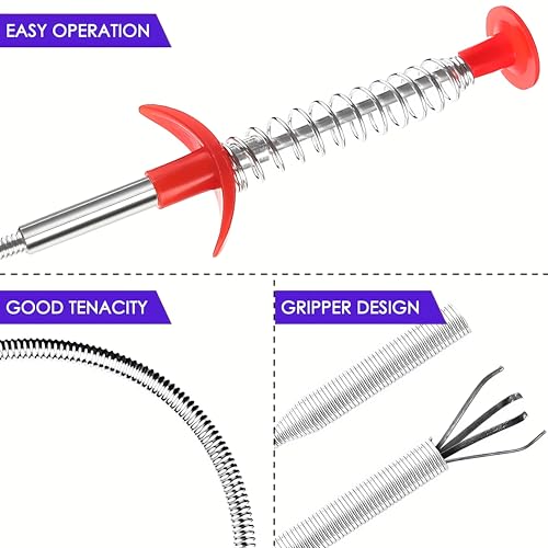 Flexible Drain Clog Remover Tool, Extra Long Plumbing Snake Hair Catcher with 4-Prong Grabber Claw, Heavy-Duty Spring Reacher for Kitchen Sink, Bathroom Tub, Sewer & Dropped Items (24 inch) - color: 24 inch