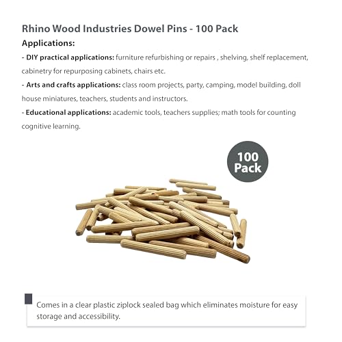 1/4" x 2" Wooden Dowel Pins, 100-Pack – Birch Hardwood, Kiln-Dried, Fluted & Beveled (1/4" x 2", 100pk) - size: 1/4" x 2" Bag