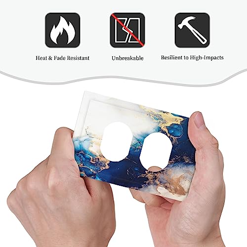 Art Marble Abstract 1 Gang Duplex Device Wall Plate Cover Outlet Light Switch Cover Blue And Gold Fluid Electrical Faceplate Switchplate for Bedroom Bathroom - color: Blue And Gold Fluid Art Marble Abstract, size: 1 Gang Duplex Wall Plate