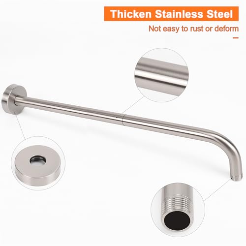 Shower Arm with Flange and Teflon Tape, Wall Mounted Shower Pipe 304 Stainless Steel Extension Arm for Fixed Shower Head & Handheld (20 Inch, Brushed Nickel) - color: Brushed Nickel, style: 20 Inch