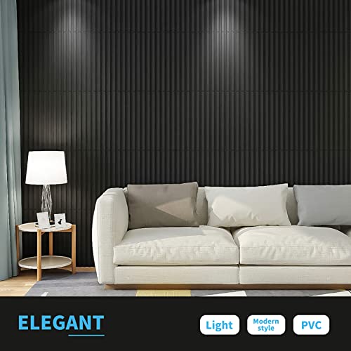 Art3d 3D Fluted Textured Slat Wall Panels, 19.7 x 19.7 in, 12-Pack, Black | PVC, Waterproof, Scratch Proof, Wipeable, Break-Proof, Ideal for Home, Office and Commercial Spaces - color: Square - Black, size: 19.7 x 19.7in.