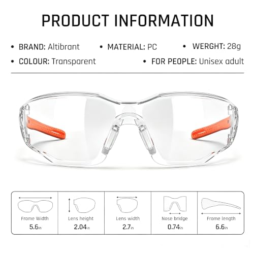 Clear ANSI Z87.1 Safety Glasses Eye Protection Goggles - color: Orange