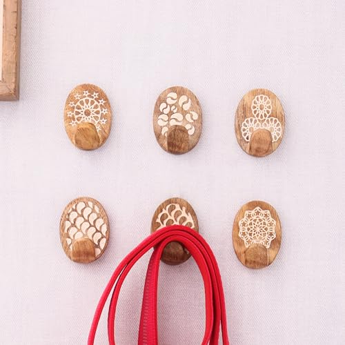 Indian Shelf 6 Boho Wood Adhesive Wall Hooks Peel Stick for Keys and Bags - color: Brown Style 7