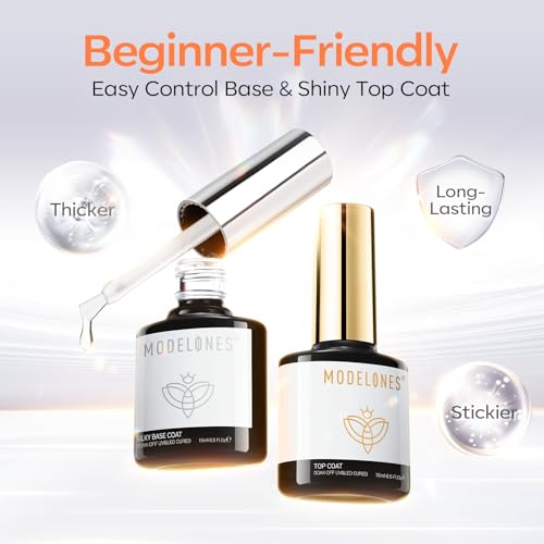 modelones Gel Top Coat and Silky Base Set 15ml Upgrade No Wipe Glossy