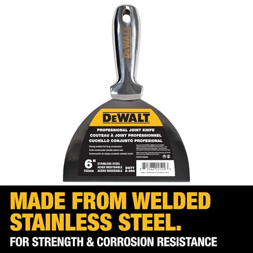 DEWALT 6" All Stainless Steel Joint Knife | One-Piece Premium Polished Metal Putty Blade | 2-406 - size: 6-Inch