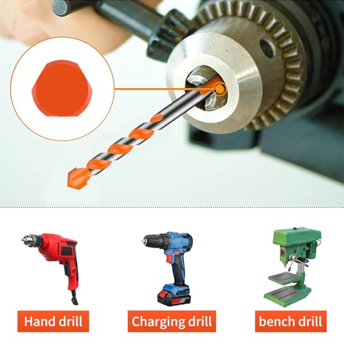 10Pcs 6mm Masonry Drill Bits,3 Flat Shank,Red Silver for Hammer Drill