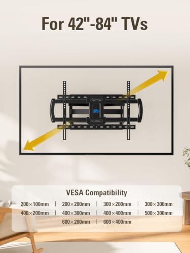 Mounting Dream TV Wall Mount for Most 42-84 Inch TVs, Full Motion TV Mount - size: For 42" to 84" TVs, 24" Studs