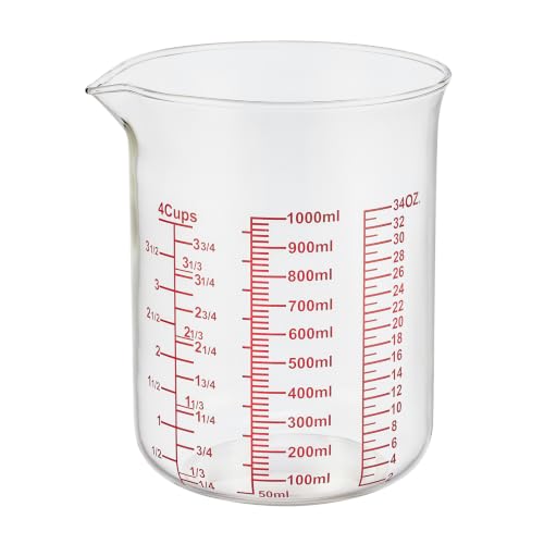 Ackers BORO3.3 Borosilicate Glass Measuring Cup with V-Spout, 1000 ml - size: 4Cup,1000ML