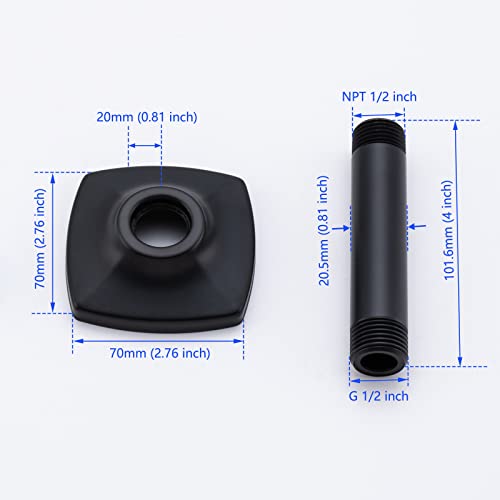 Shower Arm 4 Inches Ceiling Mount Replacement Rain Straight Arm Ceiling-Mounted For Fixed Shower Head & High Pressure Rain Matte Black,SW-91038-4MB. - color: R-angle Square Flange-4" Matte Black